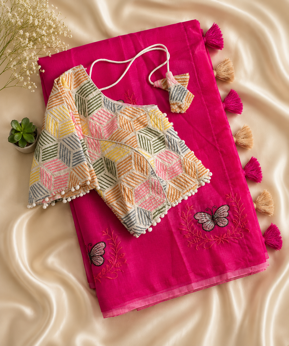 Luxuriant Party Wear Chanderi Cotton Heavy Embroidered n Tussels Work Fancy Designer Wedding Wear Saree With Stitched Blouse