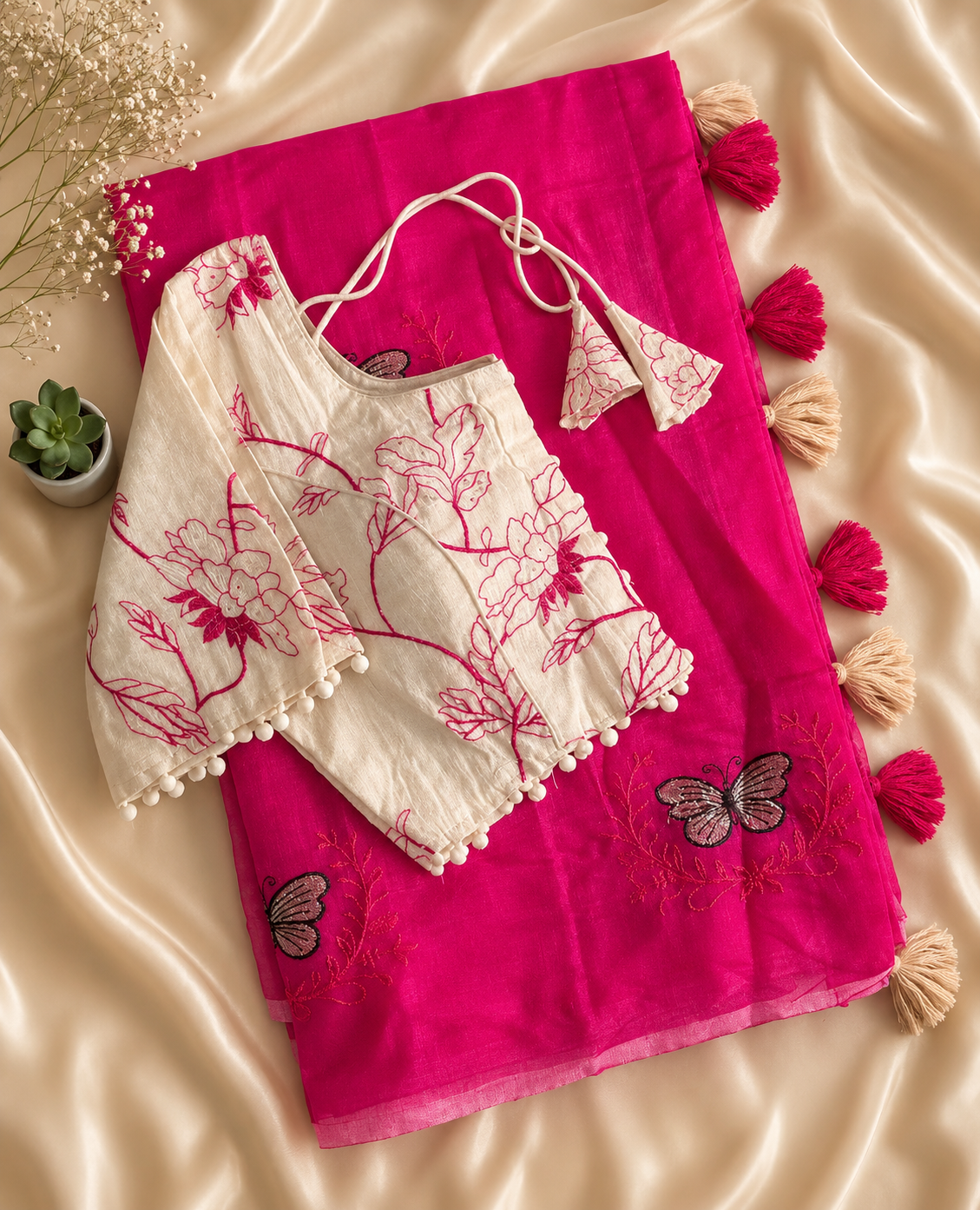 Luxuriant Party Wear Chanderi Cotton Heavy Embroidered n Tussels Work Fancy Designer Wedding Wear Saree With Stitched Blouse