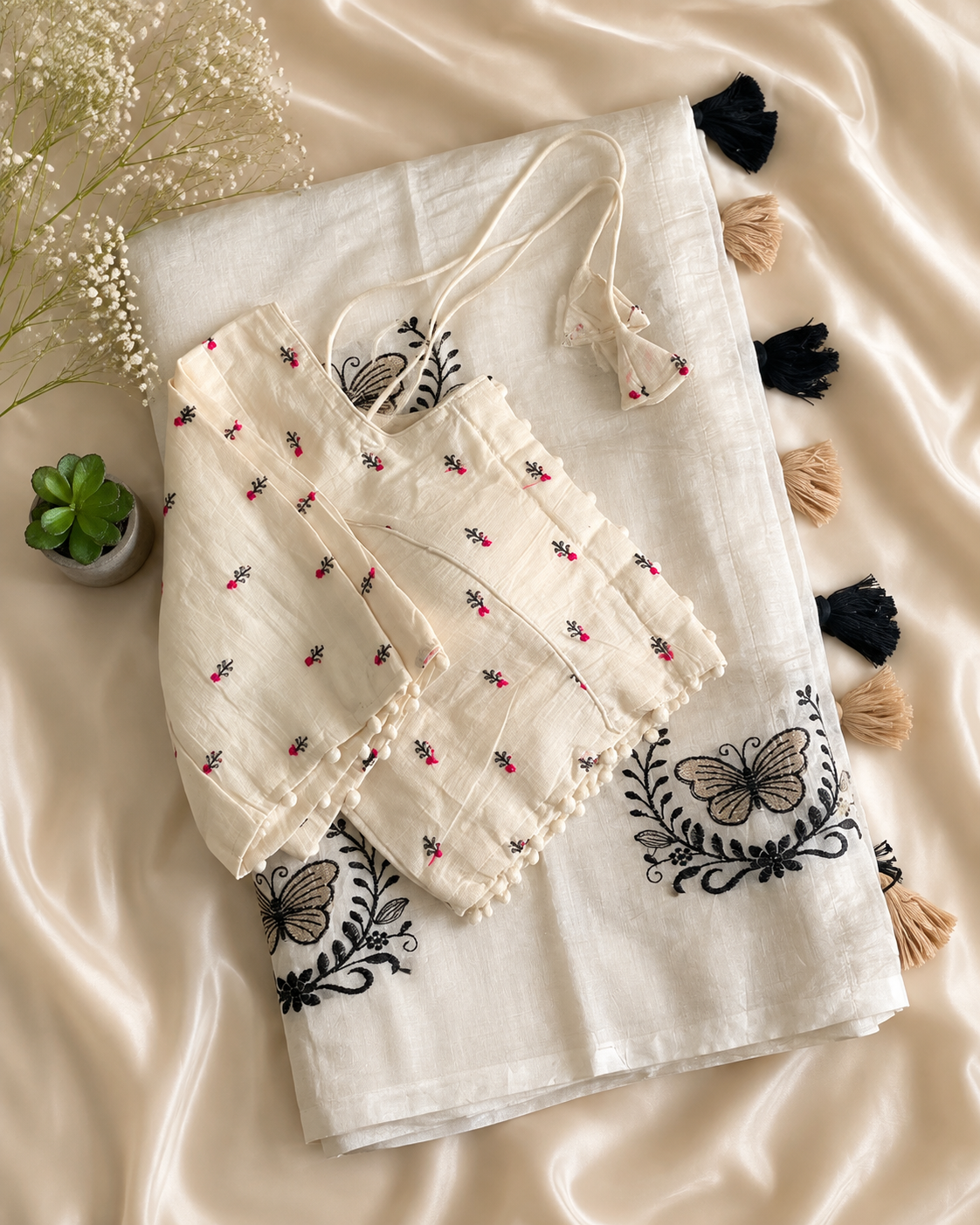 Luxuriant Party Wear Chanderi Cotton Heavy Embroidered n Tussels Work Fancy Designer Wedding Wear Saree With Stitched Blouse