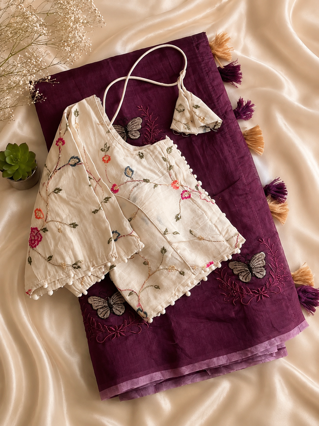 Luxuriant Party Wear Chanderi Cotton Heavy Embroidered n Tussels Work Fancy Designer Wedding Wear Saree With Stitched Blouse