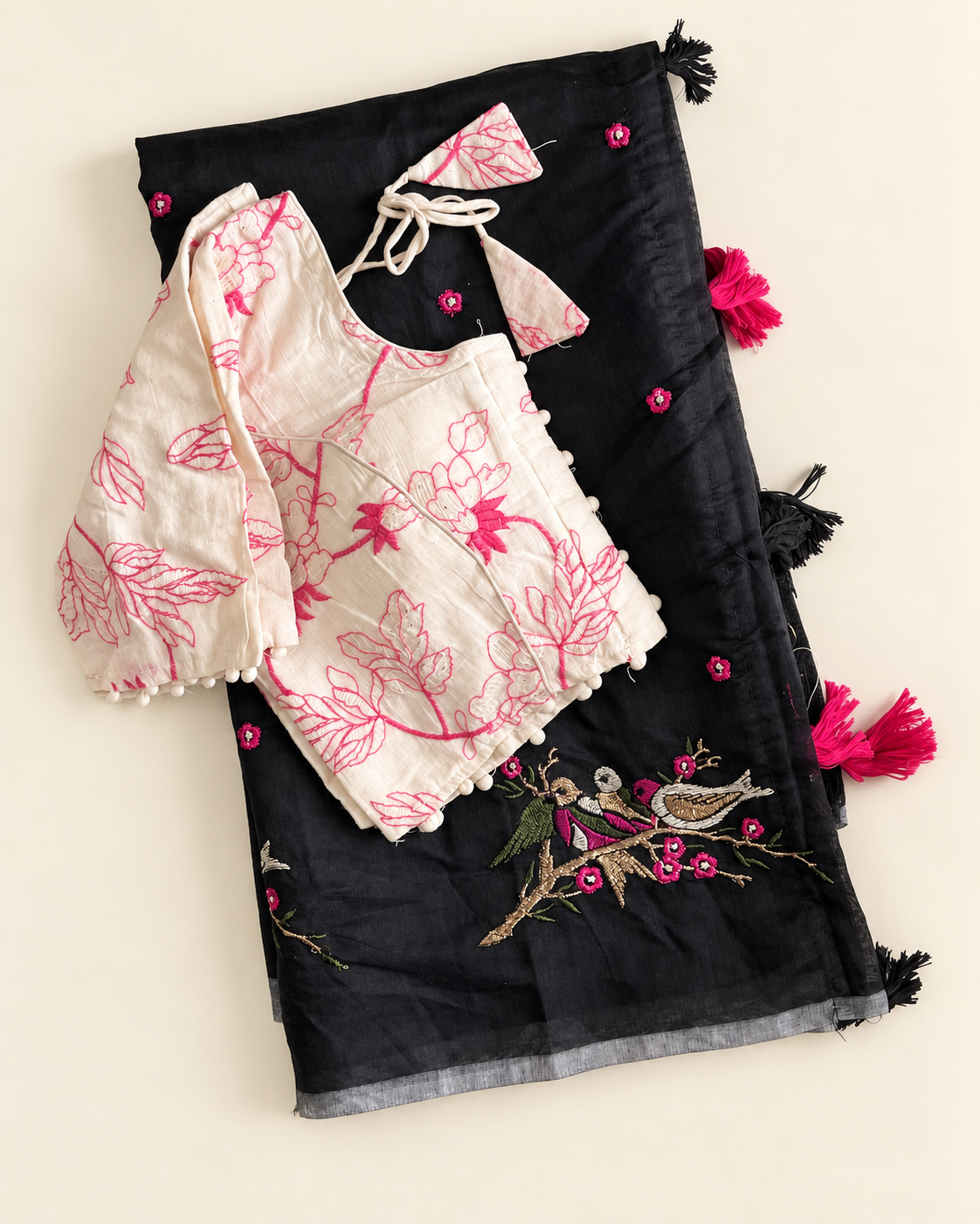 Stunning Party Wear Chanderi Cotton Embroidery n Tussels Work Fancy Saree With Stitched Blouse