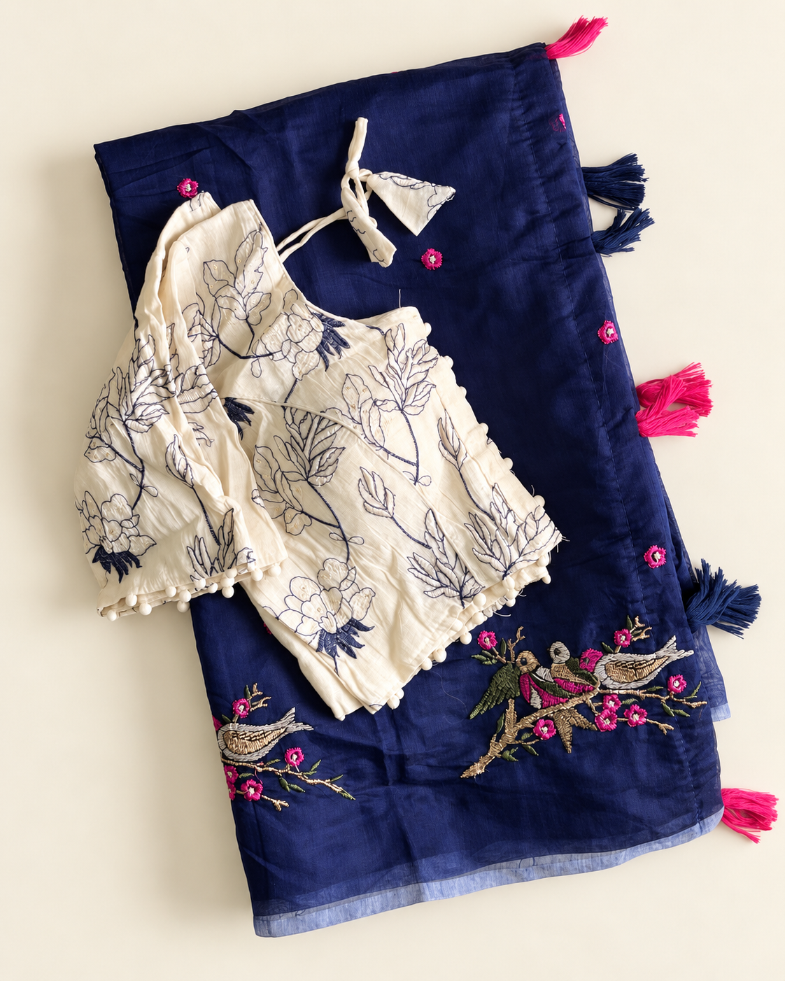 Stunning Party Wear Chanderi Cotton Embroidery n Tussels Work Fancy Saree With Stitched Blouse