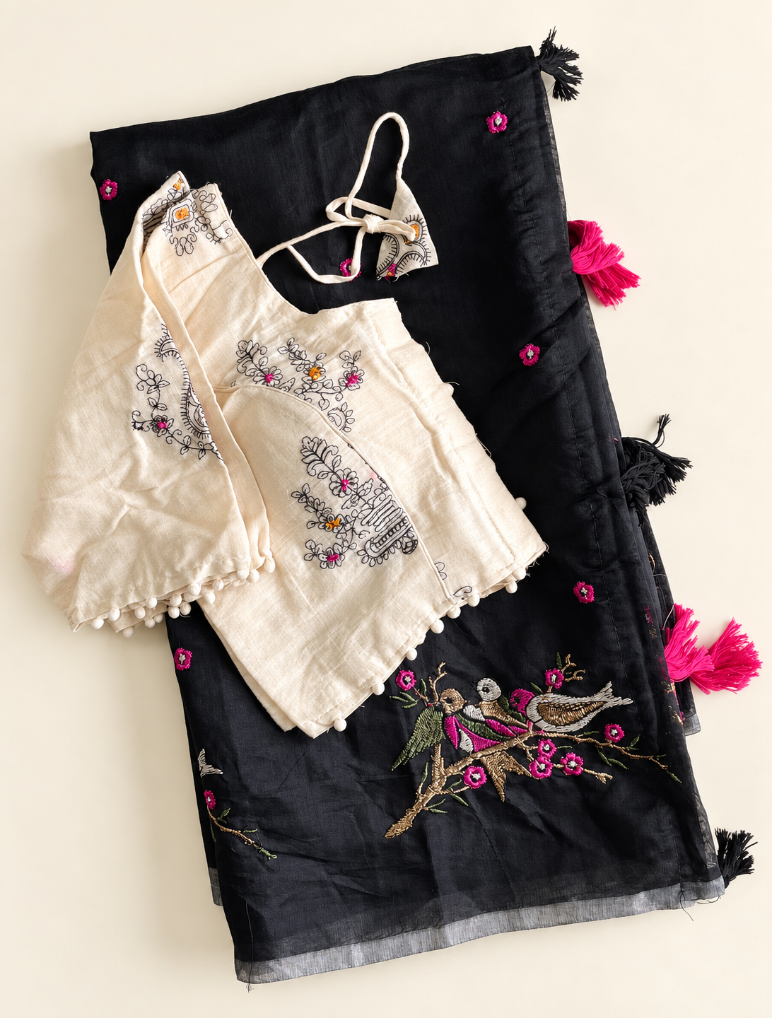 Stunning Party Wear Chanderi Cotton Embroidery n Tussels Work Fancy Saree With Stitched Blouse