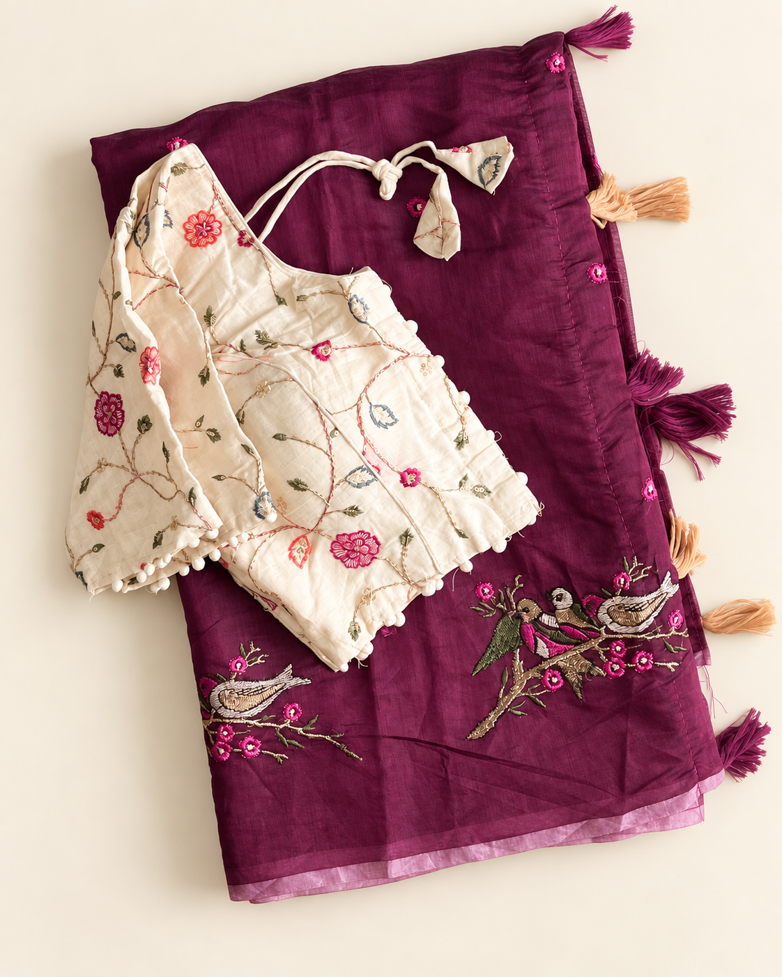 Stunning Party Wear Chanderi Cotton Embroidery n Tussels Work Fancy Saree With Stitched Blouse