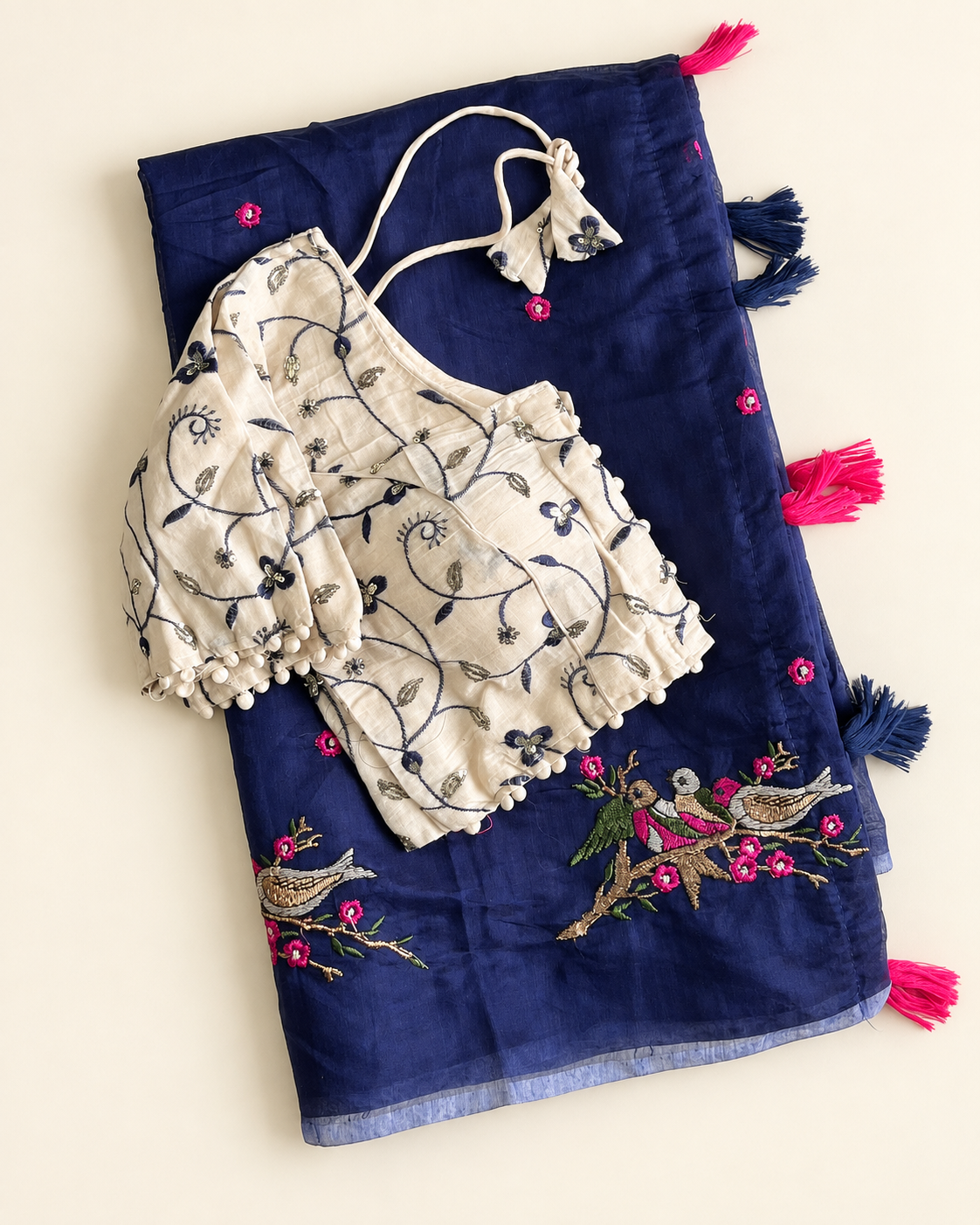 Stunning Party Wear Chanderi Cotton Embroidery n Tussels Work Fancy Saree With Stitched Blouse