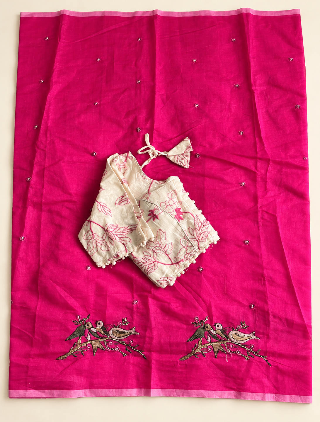 Stunning Party Wear Chanderi Cotton Embroidery n Tussels Work Fancy Saree With Stitched Blouse