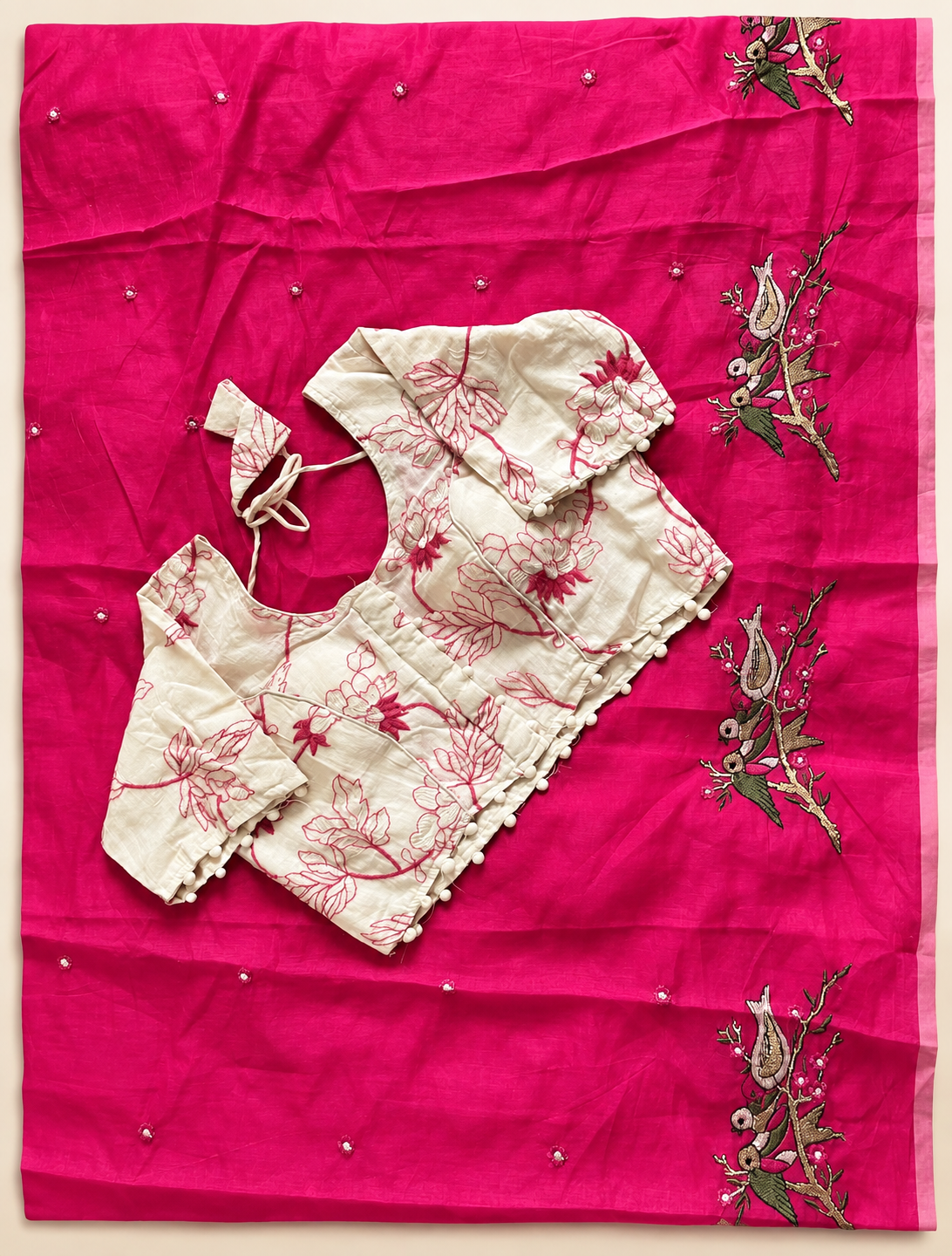 Stunning Party Wear Chanderi Cotton Embroidery n Tussels Work Fancy Saree With Stitched Blouse