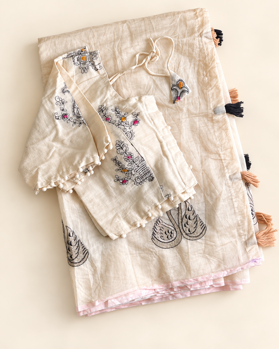 Fanctabulous Function Wear Chanderi Cotton Embroidery n Tussels Work Fancy Designer Saree With Stitched Blouse