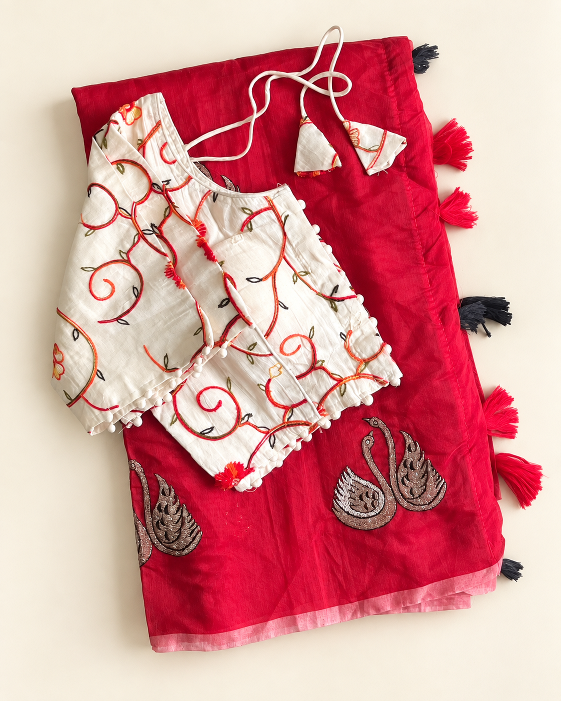 Fanctabulous Function Wear Chanderi Cotton Embroidery n Tussels Work Fancy Designer Saree With Stitched Blouse