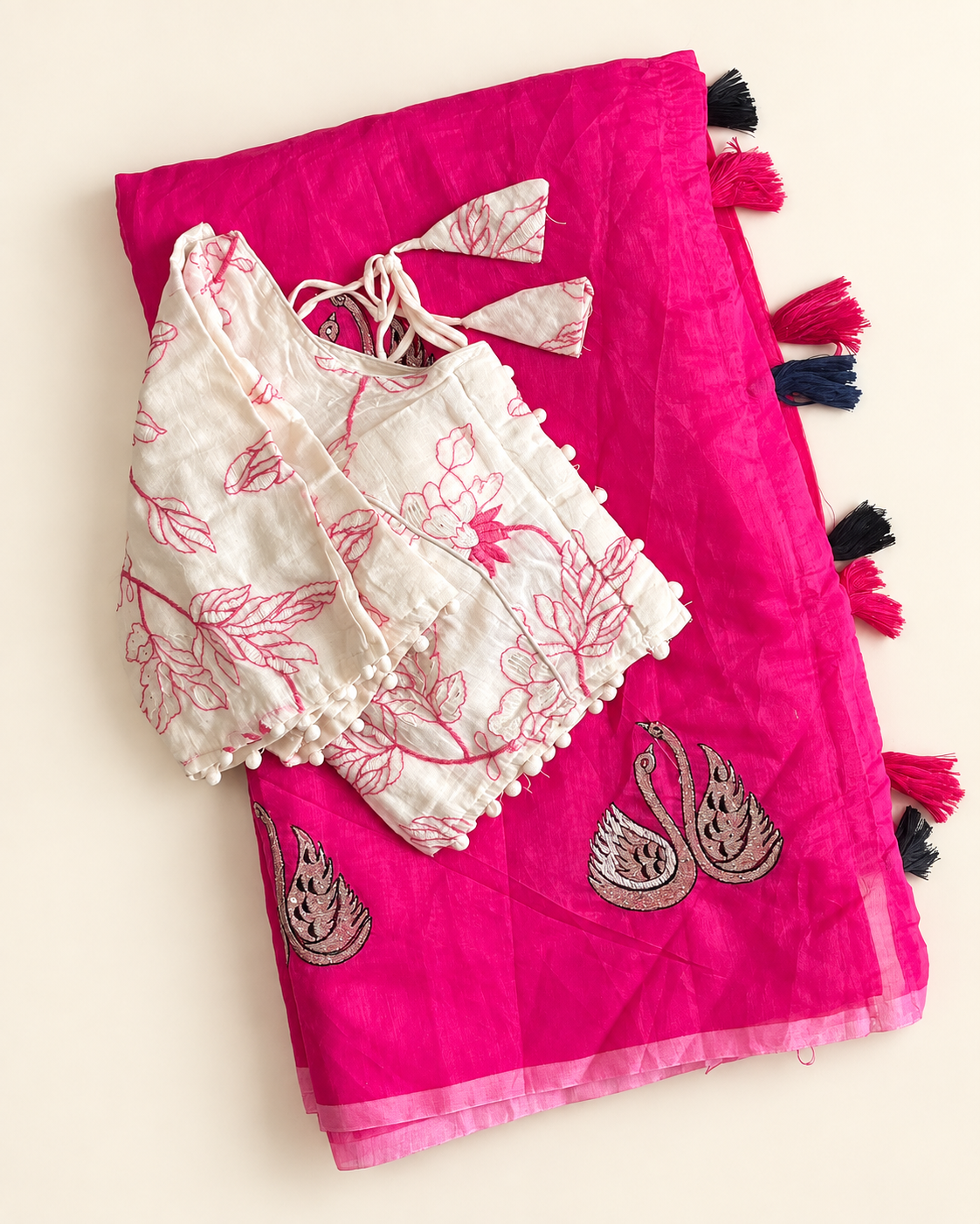 Fanctabulous Function Wear Chanderi Cotton Embroidery n Tussels Work Fancy Designer Saree With Stitched Blouse