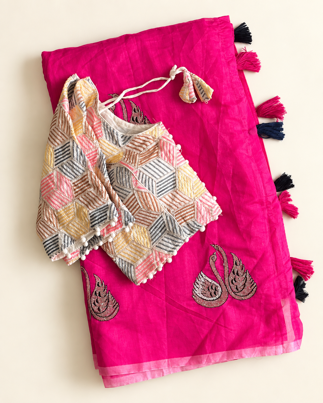 Fanctabulous Function Wear Chanderi Cotton Embroidery n Tussels Work Fancy Designer Saree With Stitched Blouse