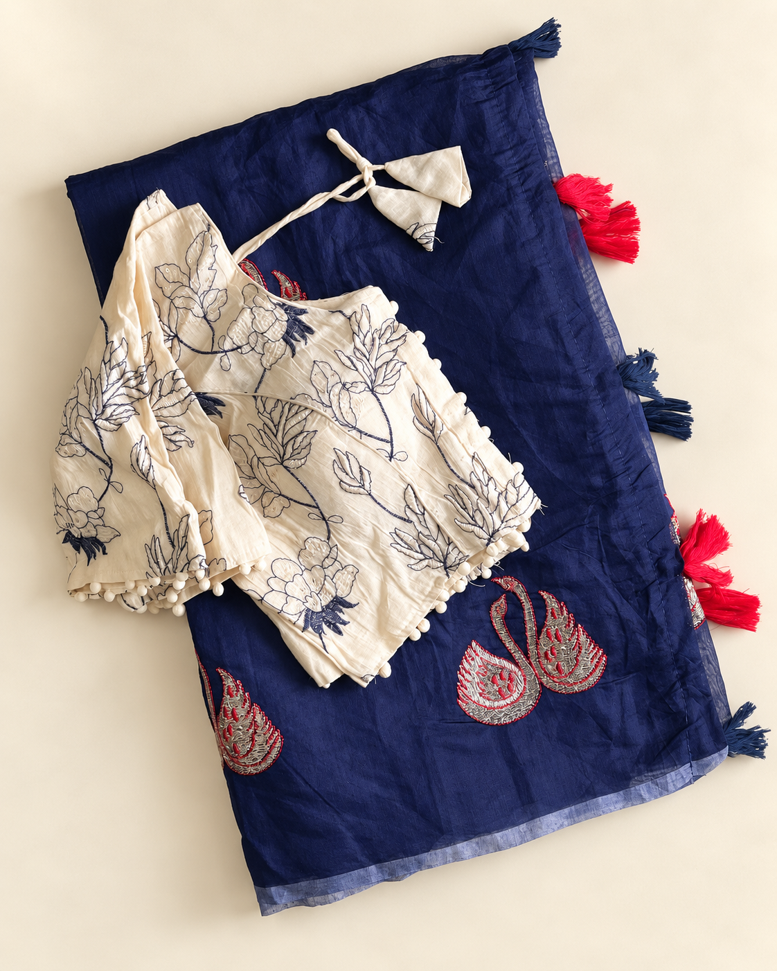 Fanctabulous Function Wear Chanderi Cotton Embroidery n Tussels Work Fancy Designer Saree With Stitched Blouse