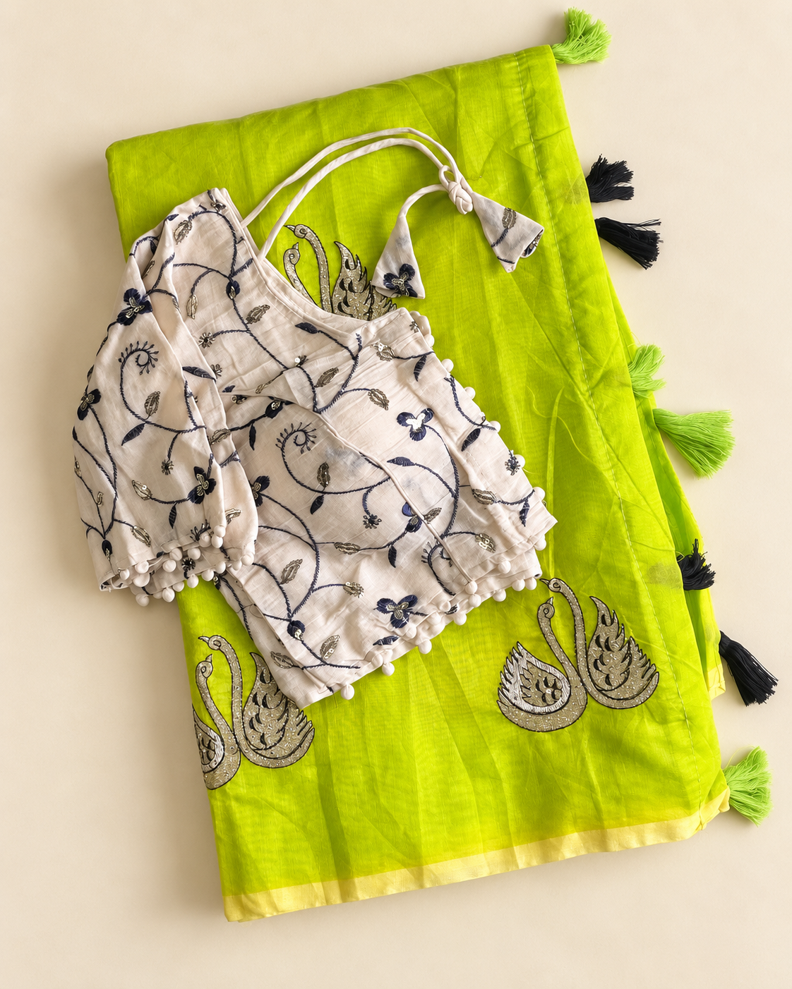 Fanctabulous Function Wear Chanderi Cotton Embroidery n Tussels Work Fancy Designer Saree With Stitched Blouse