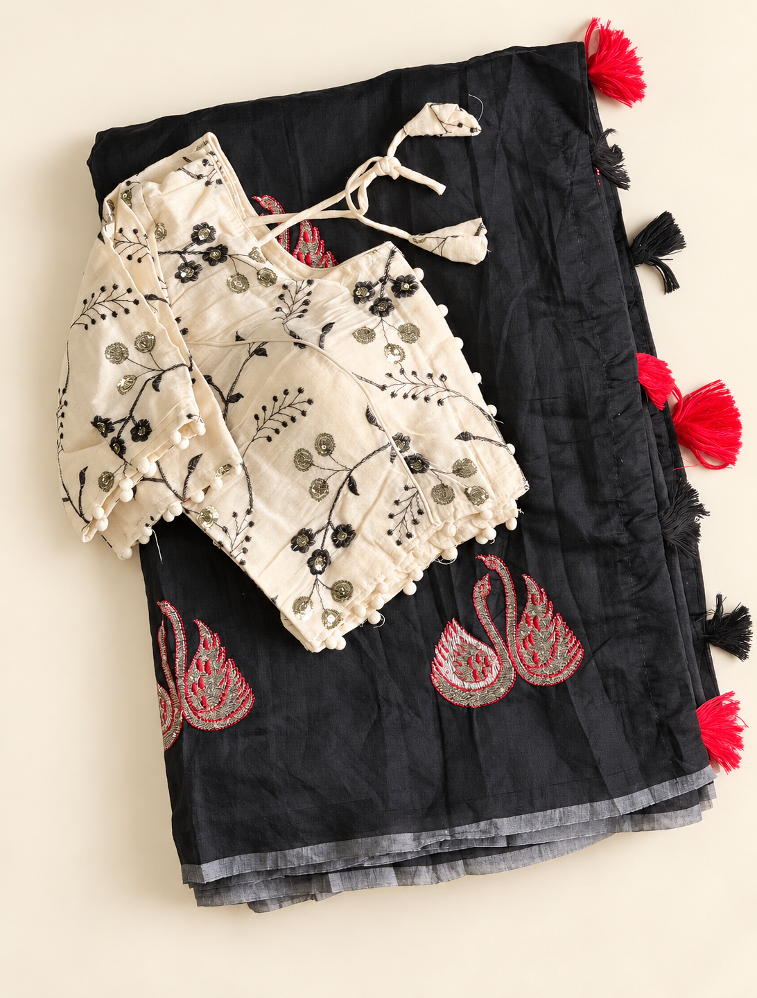 Fanctabulous Function Wear Chanderi Cotton Embroidery n Tussels Work Fancy Designer Saree With Stitched Blouse