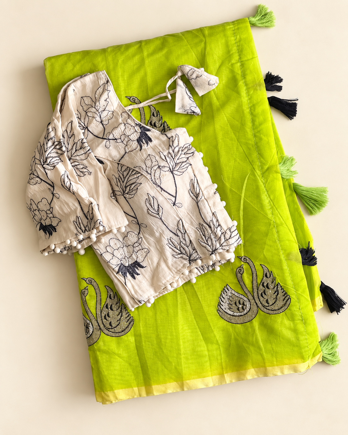 Fanctabulous Function Wear Chanderi Cotton Embroidery n Tussels Work Fancy Designer Saree With Stitched Blouse