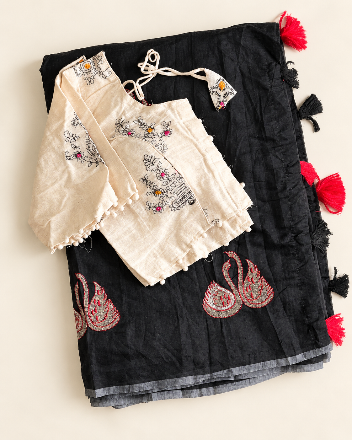 Fanctabulous Function Wear Chanderi Cotton Embroidery n Tussels Work Fancy Designer Saree With Stitched Blouse