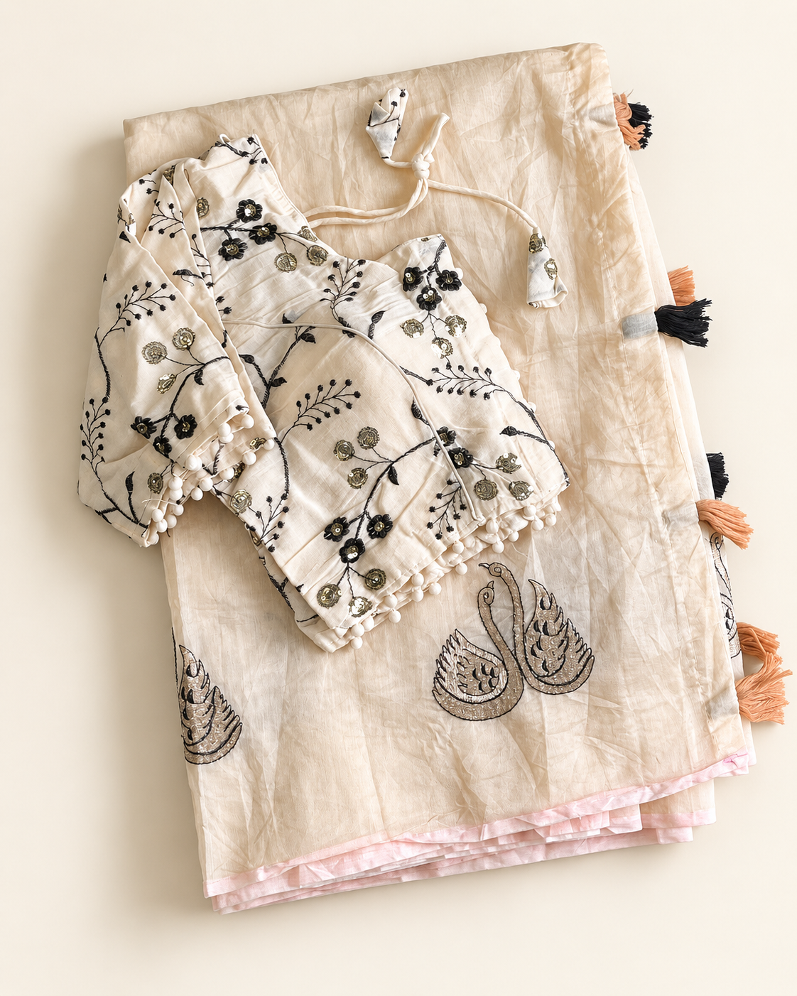 Fanctabulous Function Wear Chanderi Cotton Embroidery n Tussels Work Fancy Designer Saree With Stitched Blouse