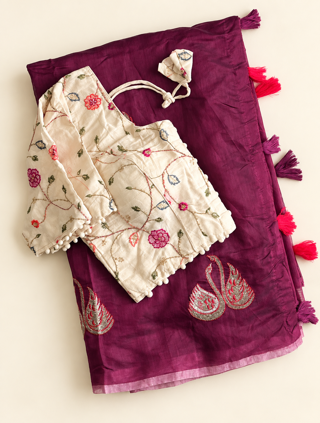 Fanctabulous Function Wear Chanderi Cotton Embroidery n Tussels Work Fancy Designer Saree With Stitched Blouse