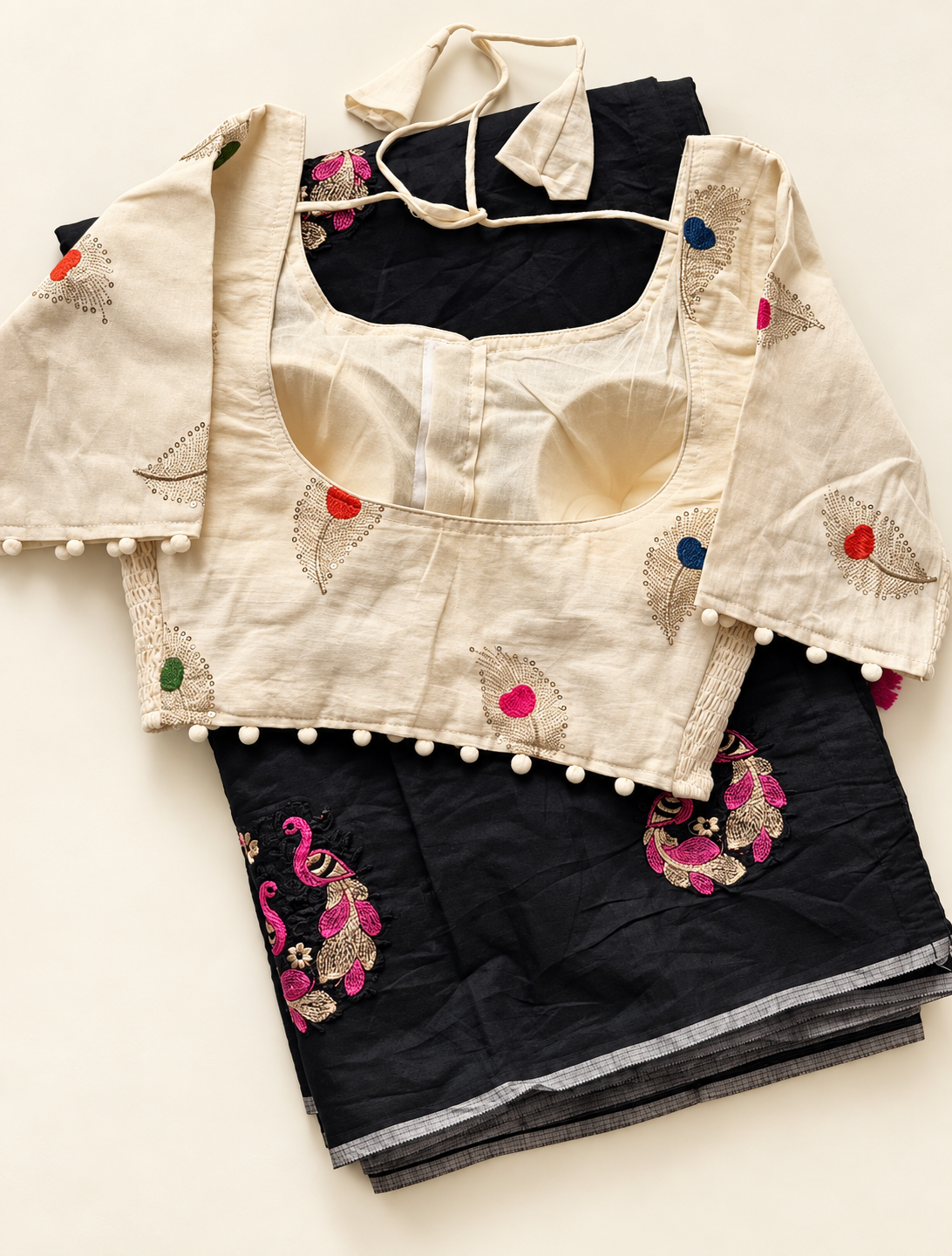 Whimsical Party Wear Chanderi Cotton Embroidery n Tussels Work Fancy Designer Festive Wear Saree With Stitched Blouse