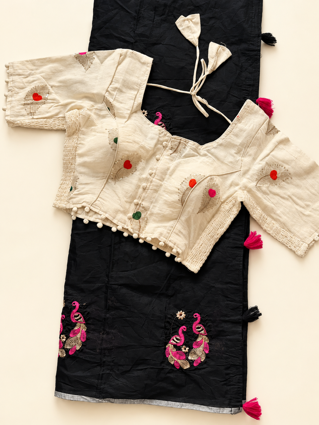Whimsical Party Wear Chanderi Cotton Embroidery n Tussels Work Fancy Designer Festive Wear Saree With Stitched Blouse