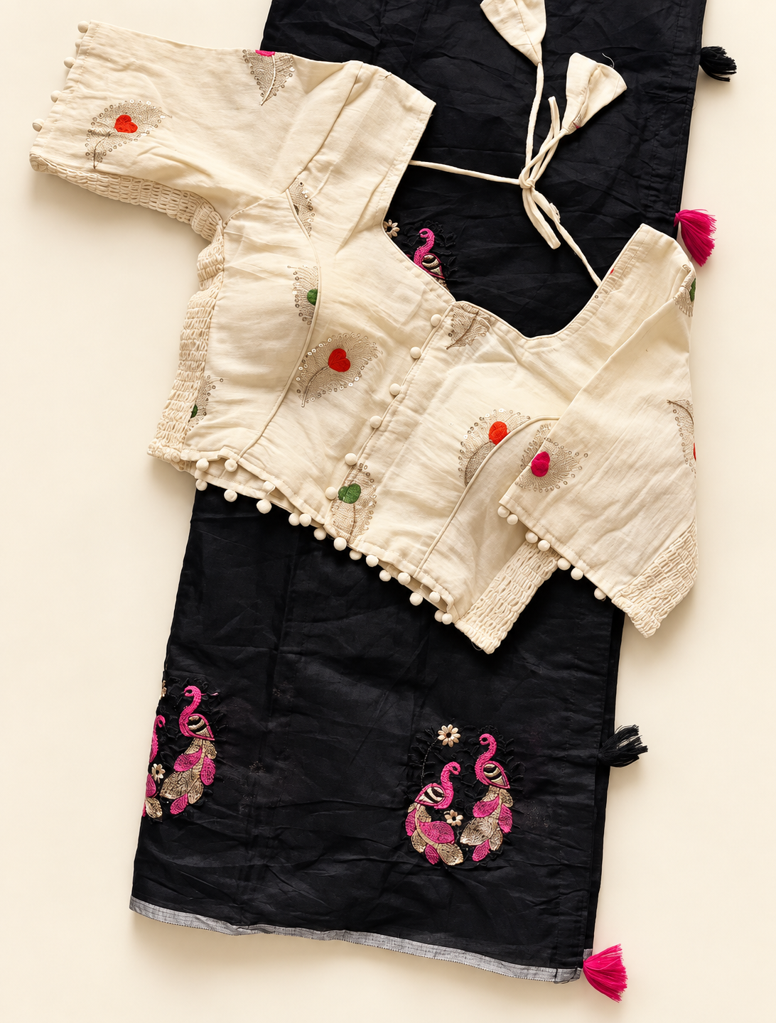 Whimsical Party Wear Chanderi Cotton Embroidery n Tussels Work Fancy Designer Festive Wear Saree With Stitched Blouse