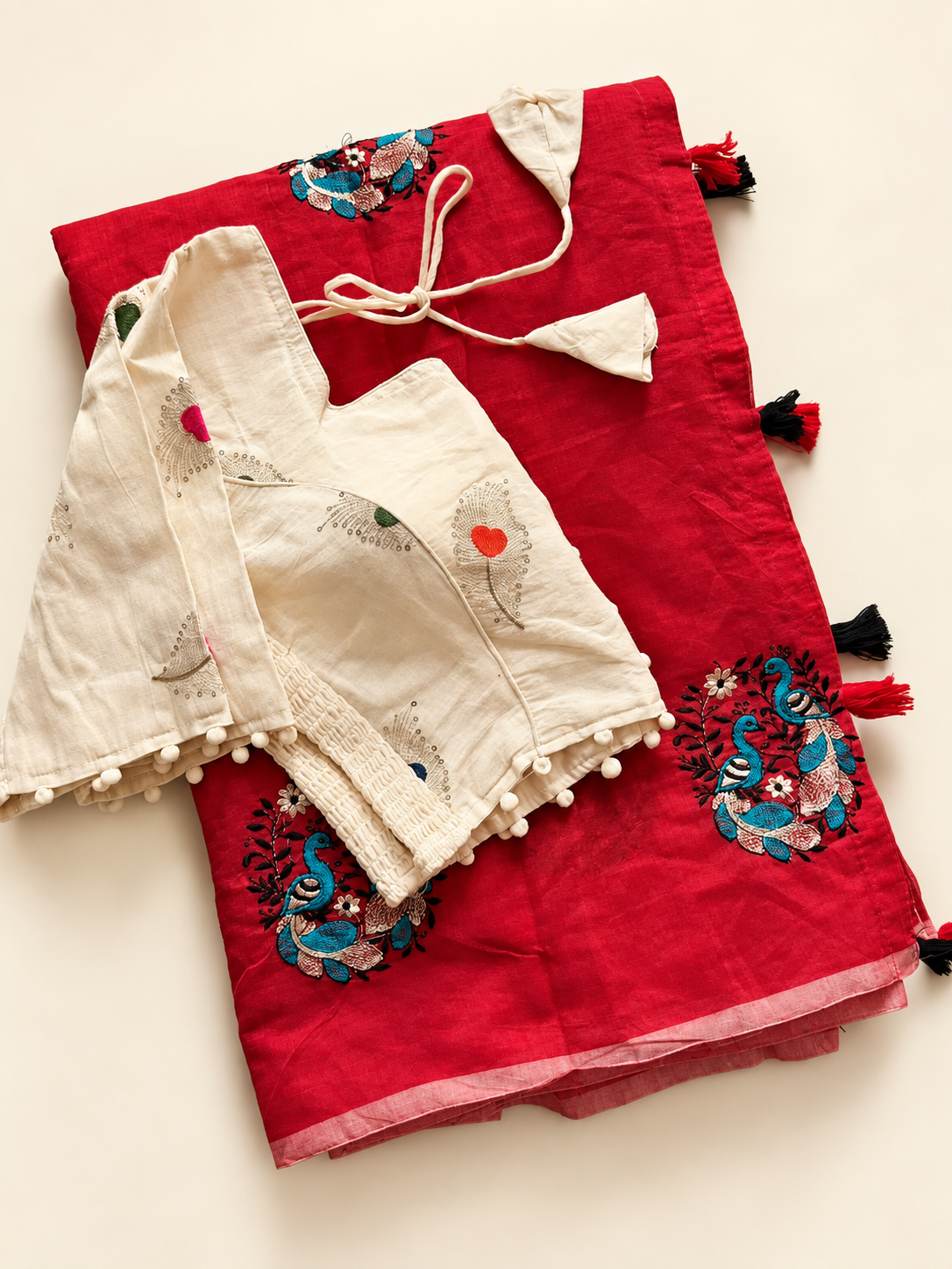 Whimsical Party Wear Chanderi Cotton Embroidery n Tussels Work Fancy Designer Festive Wear Saree With Stitched Blouse