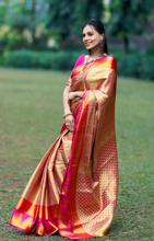 Load image into Gallery viewer, Pink Color Kanjiviram pattu silk pure gold zari weaving with contrast weaving border &amp; contrast rich weaving pallu
