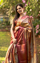 Load image into Gallery viewer, New Gold n Purple Color Zari Jacquard Weaving Work Kanjivaram Silk Wedding Wear Saree
