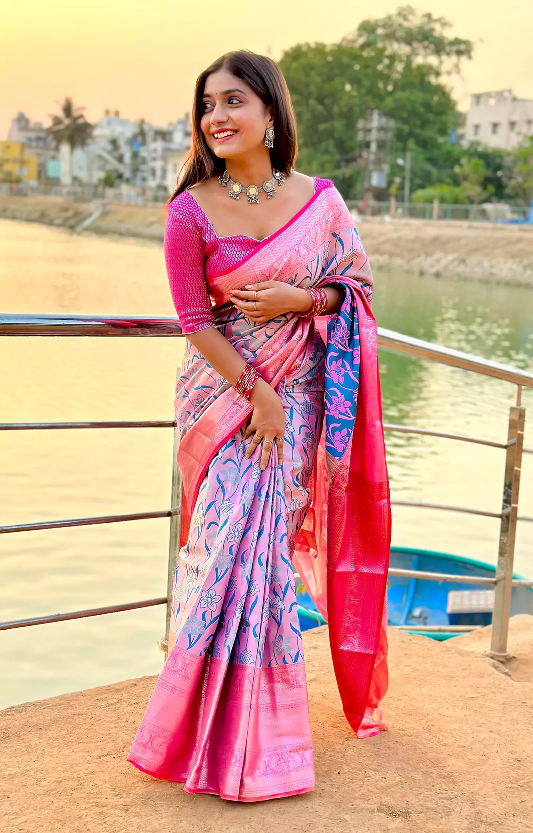 New Wedding Wear Pink Color Kanjiviram Silk Pure Zari Weaving with Beautiful Meena Weaving Saree With Blouse