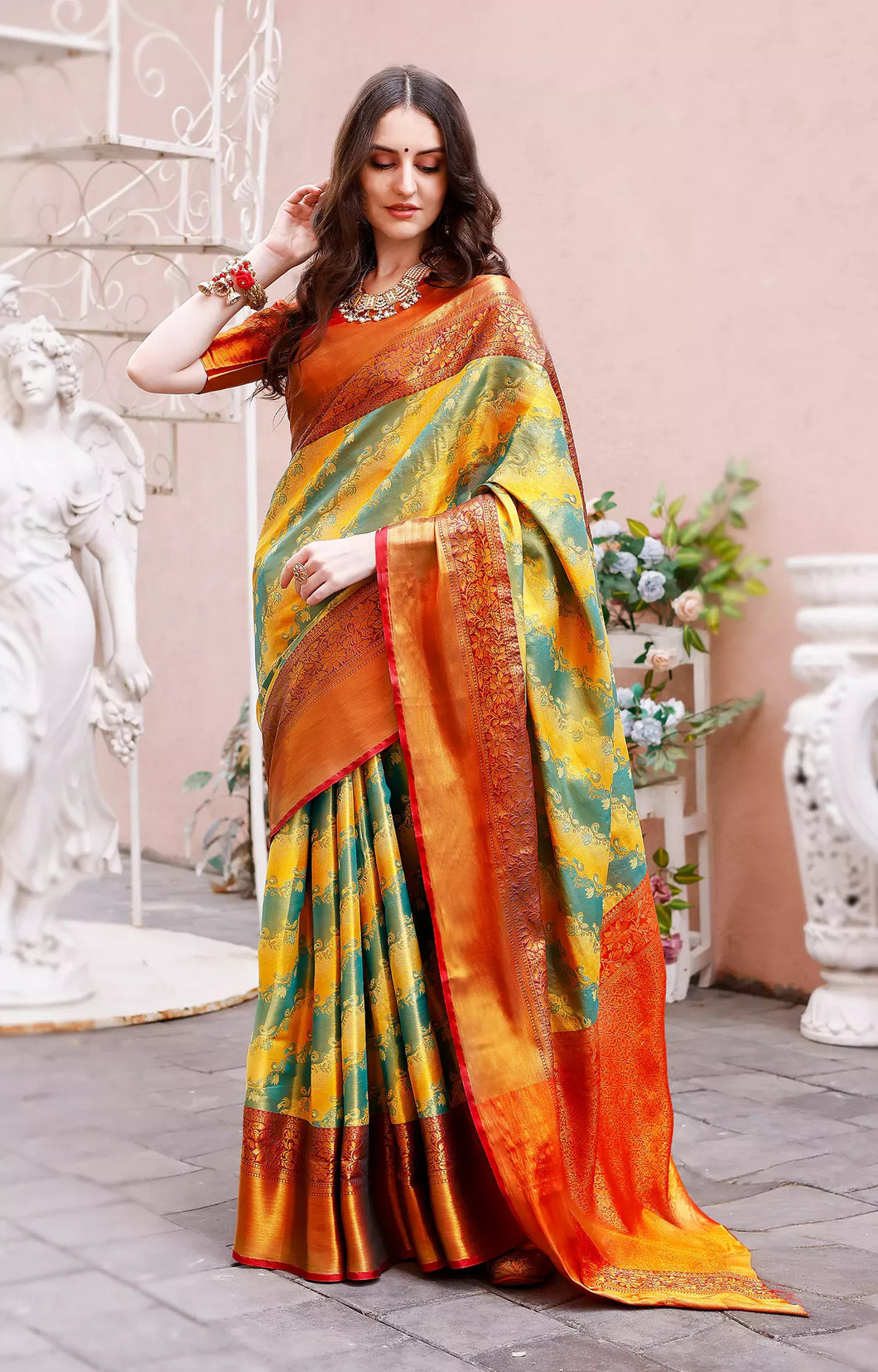 New Wedding Wear Kanjiviram Silk Pure Zari Weaving with Beautiful Meena Weaving Saree With Blouse