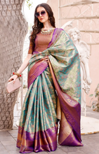 Load image into Gallery viewer, New Pista n Wine Color Zari Jacquard Weaving Work Wedding Wear Saree
