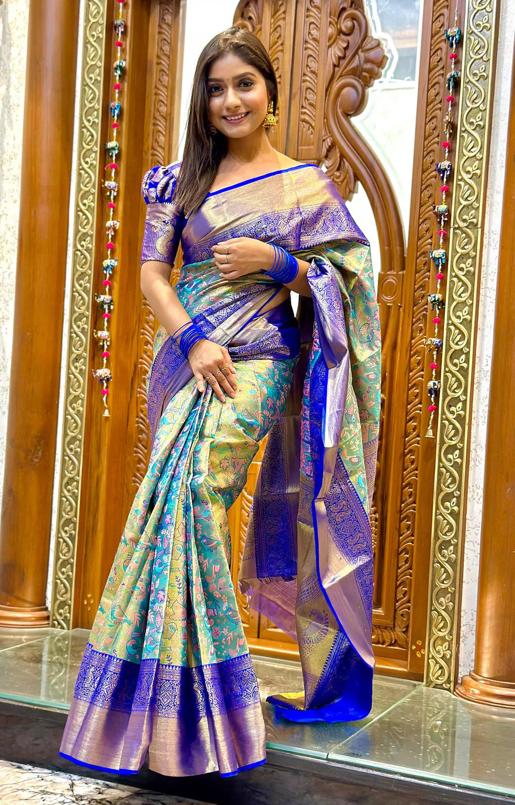 New Wedding Wear Multi Color Kanjiviram Silk Pure Zari Weaving with Beautiful Meena Weaving Saree With Blouse