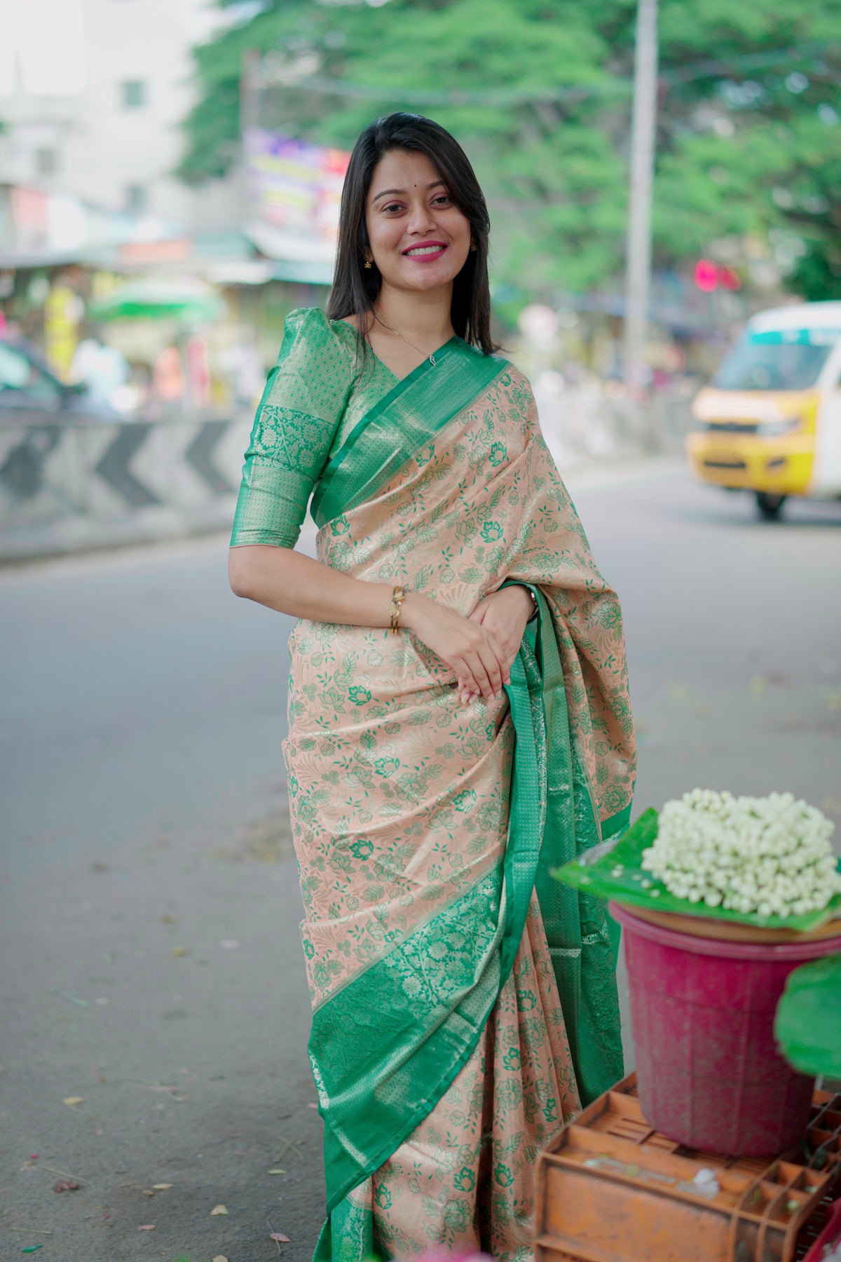 Rhapsodic Function Wear Jacquard Zari Weaving Work Kanchipuram Silk Saree With Ephemeral Blouse Piece