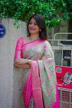 Load image into Gallery viewer, Rhapsodic Function Wear Jacquard Zari Weaving Work Kanchipuram Silk Saree With Ephemeral Blouse Piece
