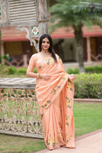 Load image into Gallery viewer, New Tussar Cotton Embroidery With Cut Work Festive Wear Fancy Designer Saree With Blouse
