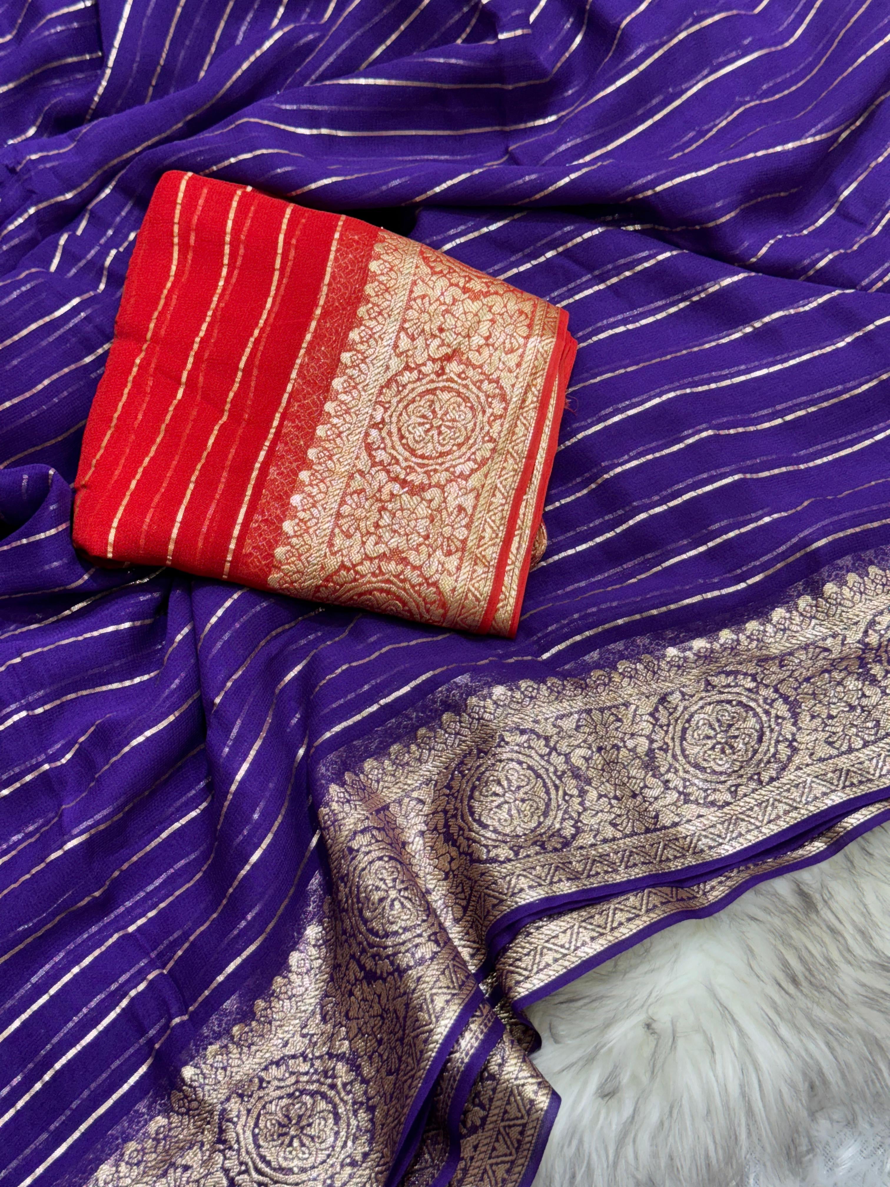 Latest Wedding wear Purple Color Viscose Georgette Jacquard Weaving Work Designer Saree