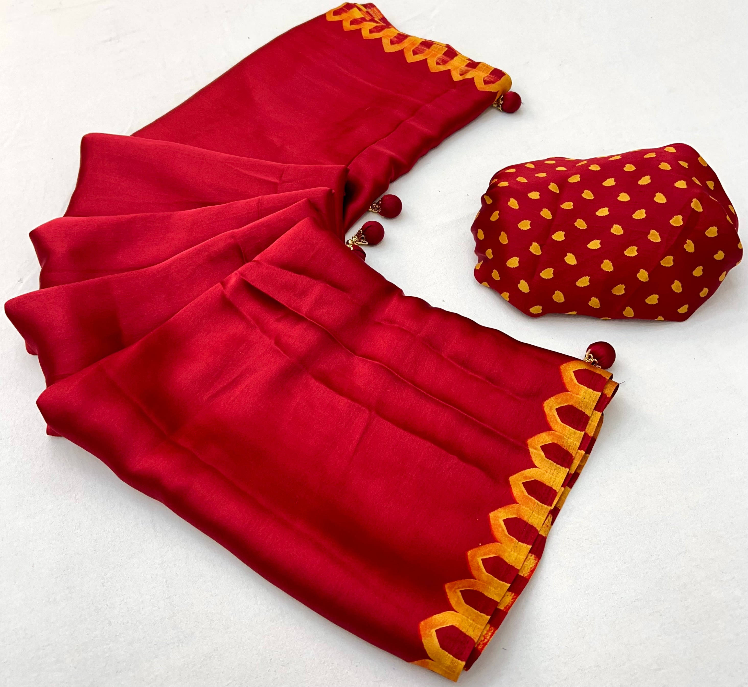 Whimsical Party Wear Silk Print Design Fancy Saree With Unstitched Blouse Piece
