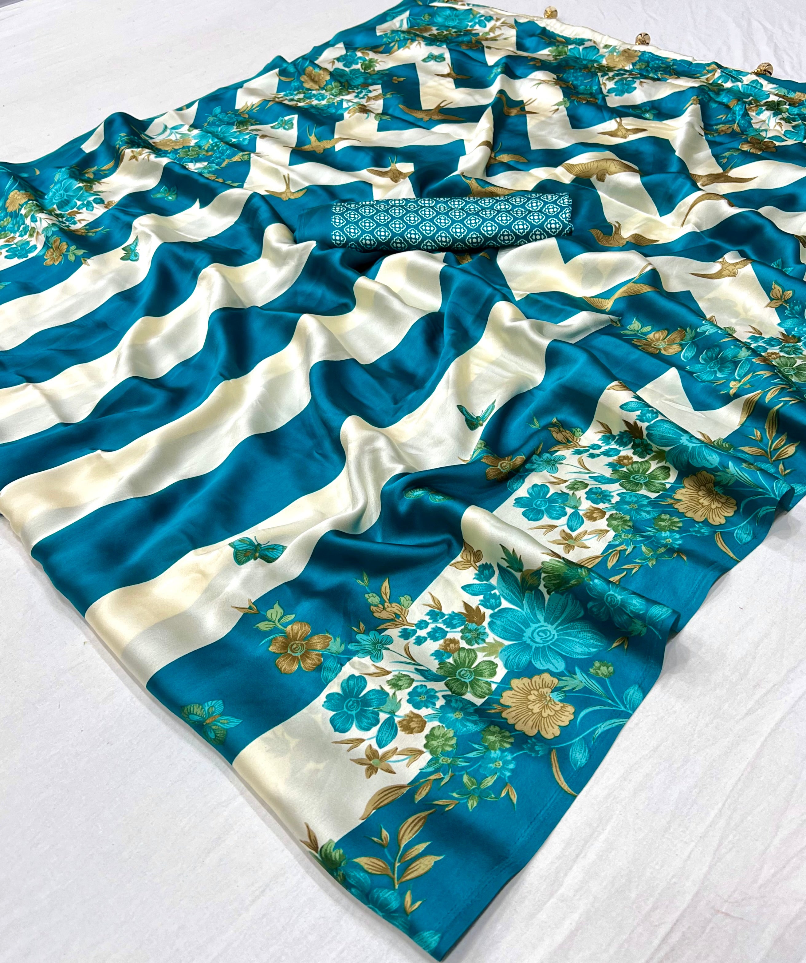 Opulent Wedding Wear Satin Silk Floral Print Designer Saree For Occasion