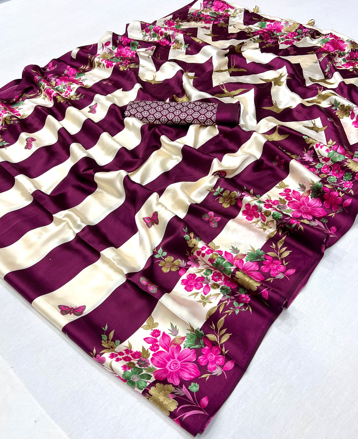 Opulent Wedding Wear Satin Silk Floral Print Designer Saree For Occasion