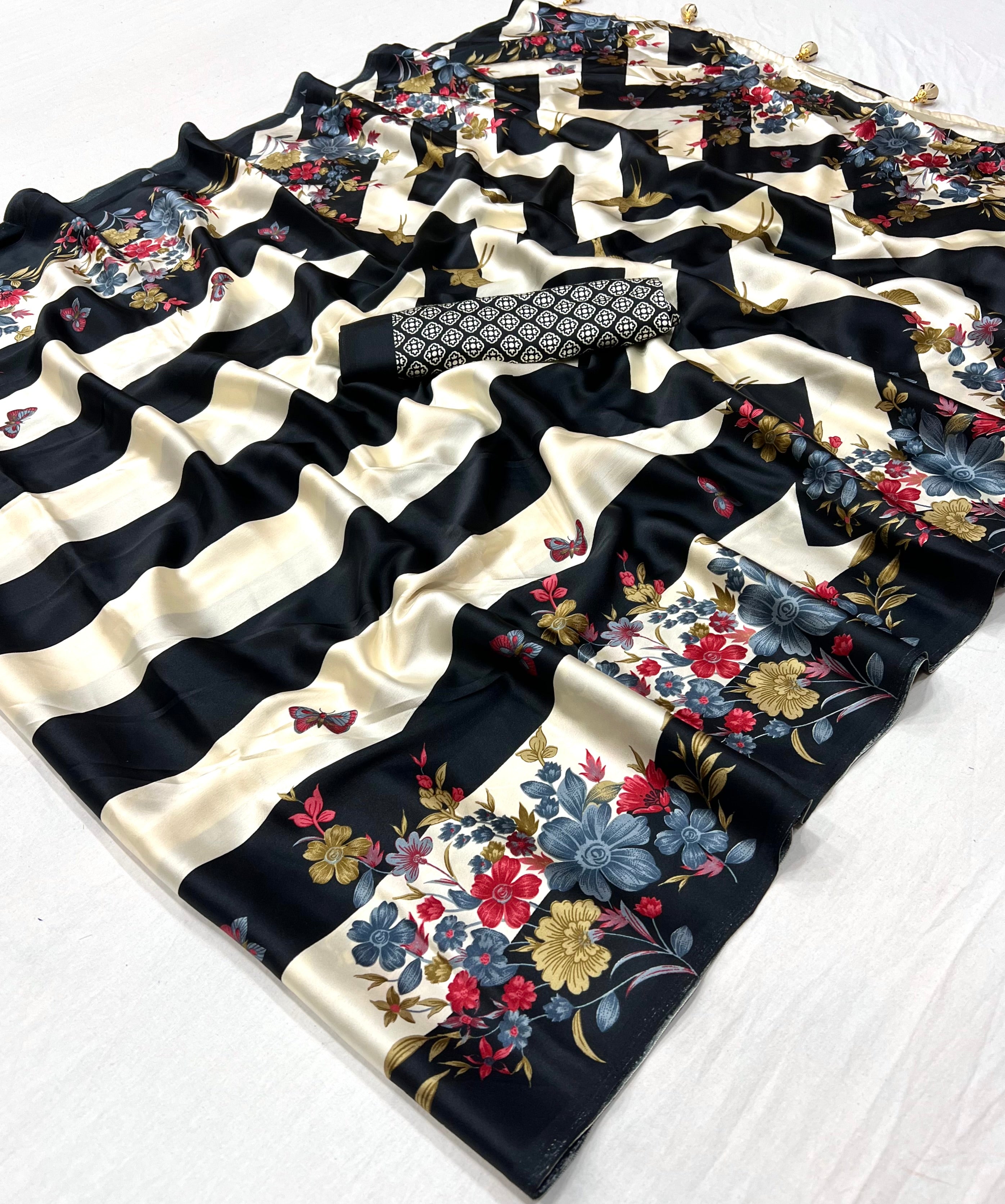Opulent Wedding Wear Satin Silk Floral Print Designer Saree For Occasion