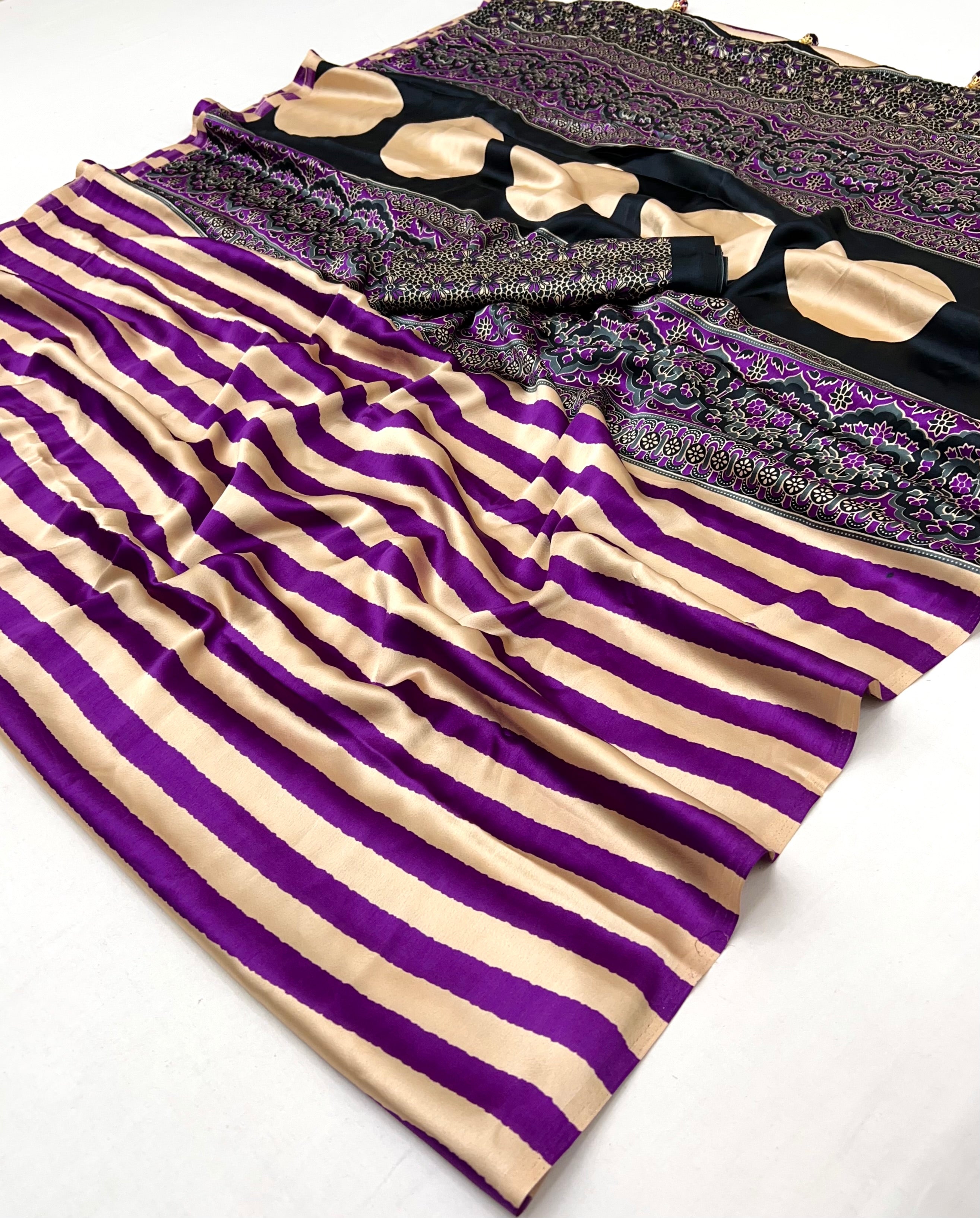 Gratifying Festive Wear Silk Print Design Rich Pallu Fancy Saree With Unstitched Blouse Piece