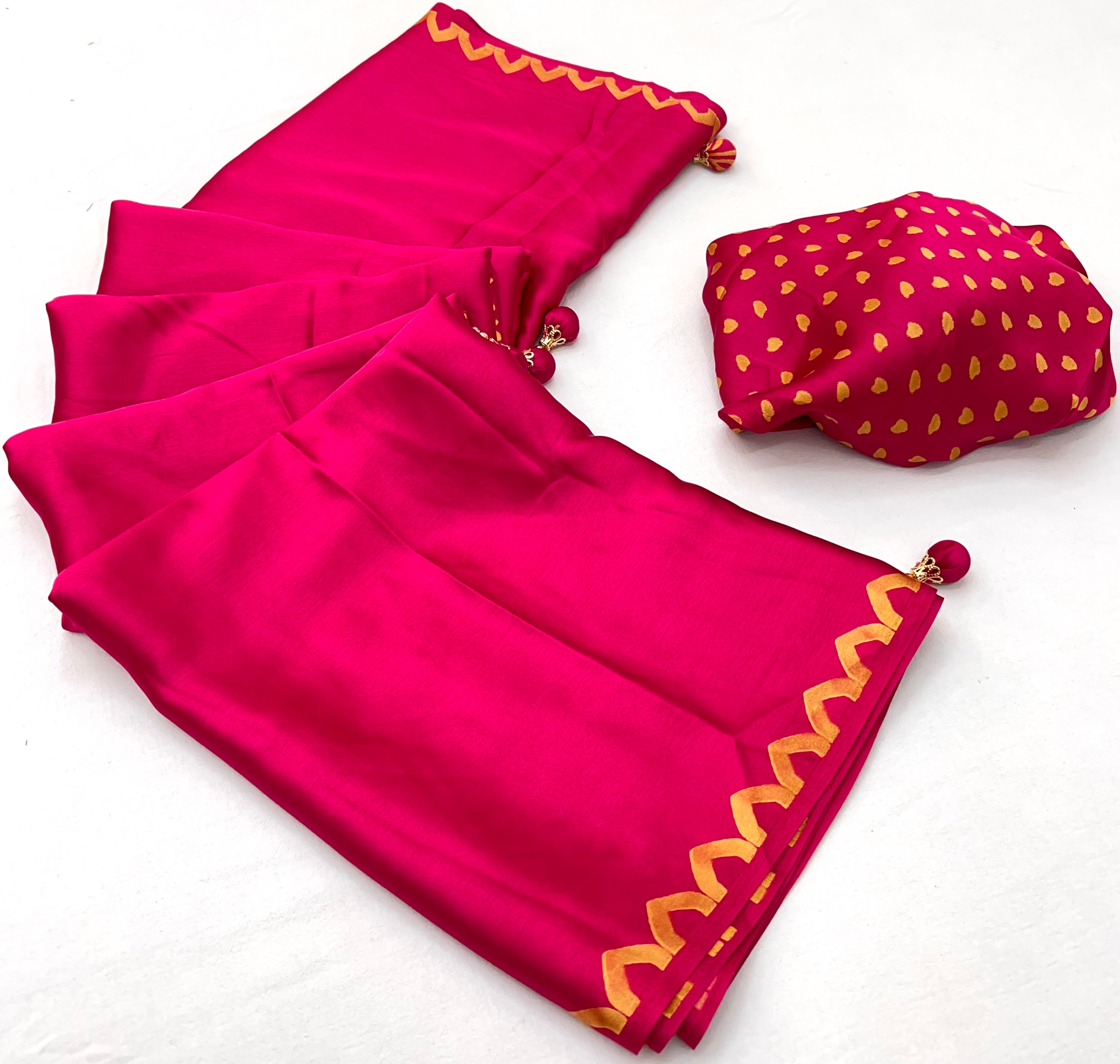 Whimsical Party Wear Silk Print Design Fancy Saree With Unstitched Blouse Piece