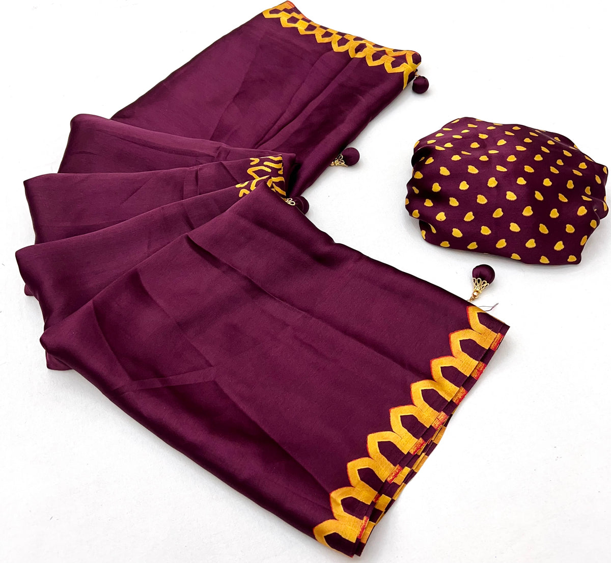 Whimsical Party Wear Silk Print Design Fancy Saree With Unstitched Blouse Piece