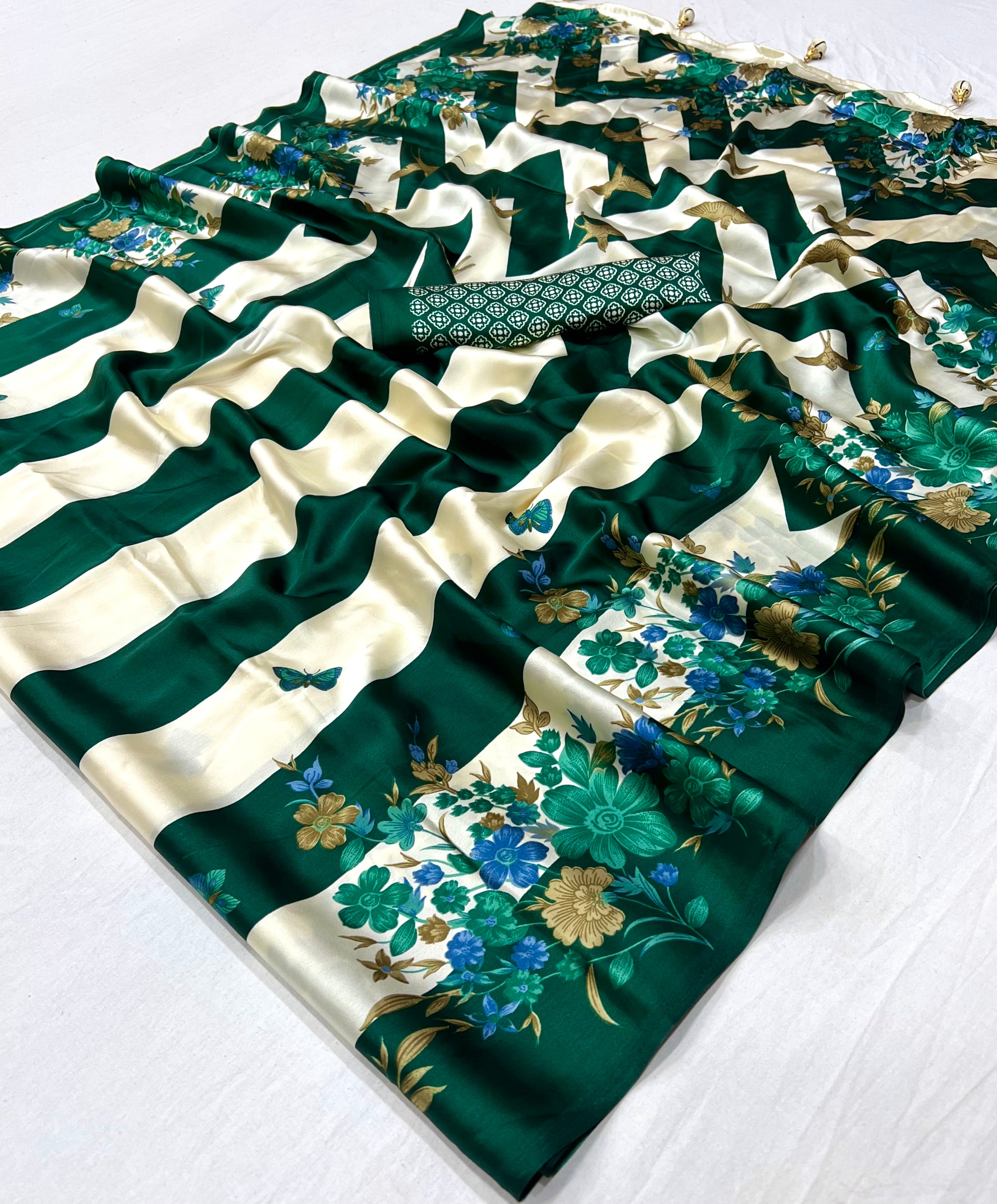 Opulent Wedding Wear Satin Silk Floral Print Designer Saree For Occasion