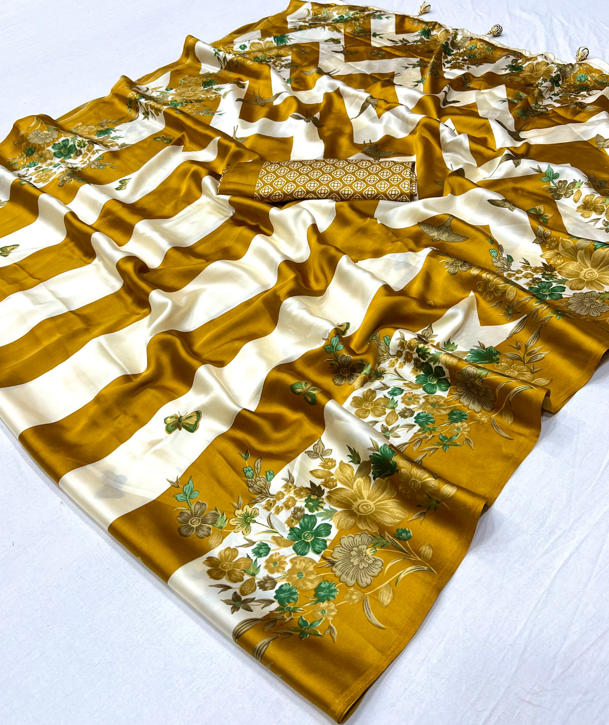 Opulent Wedding Wear Satin Silk Floral Print Designer Saree For Occasion
