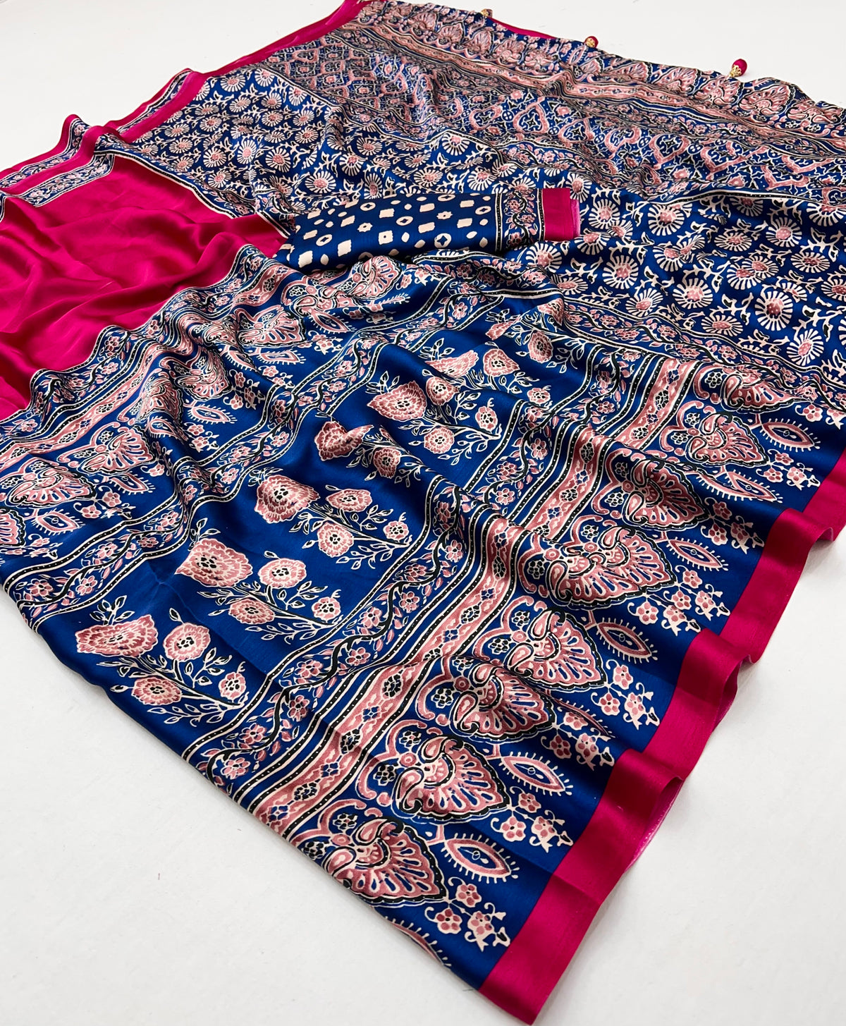 Desiring Festive Wear Satin Silk Ajrak Print Rich Pallu Fancy Saree With Unstitched Blouse Piece