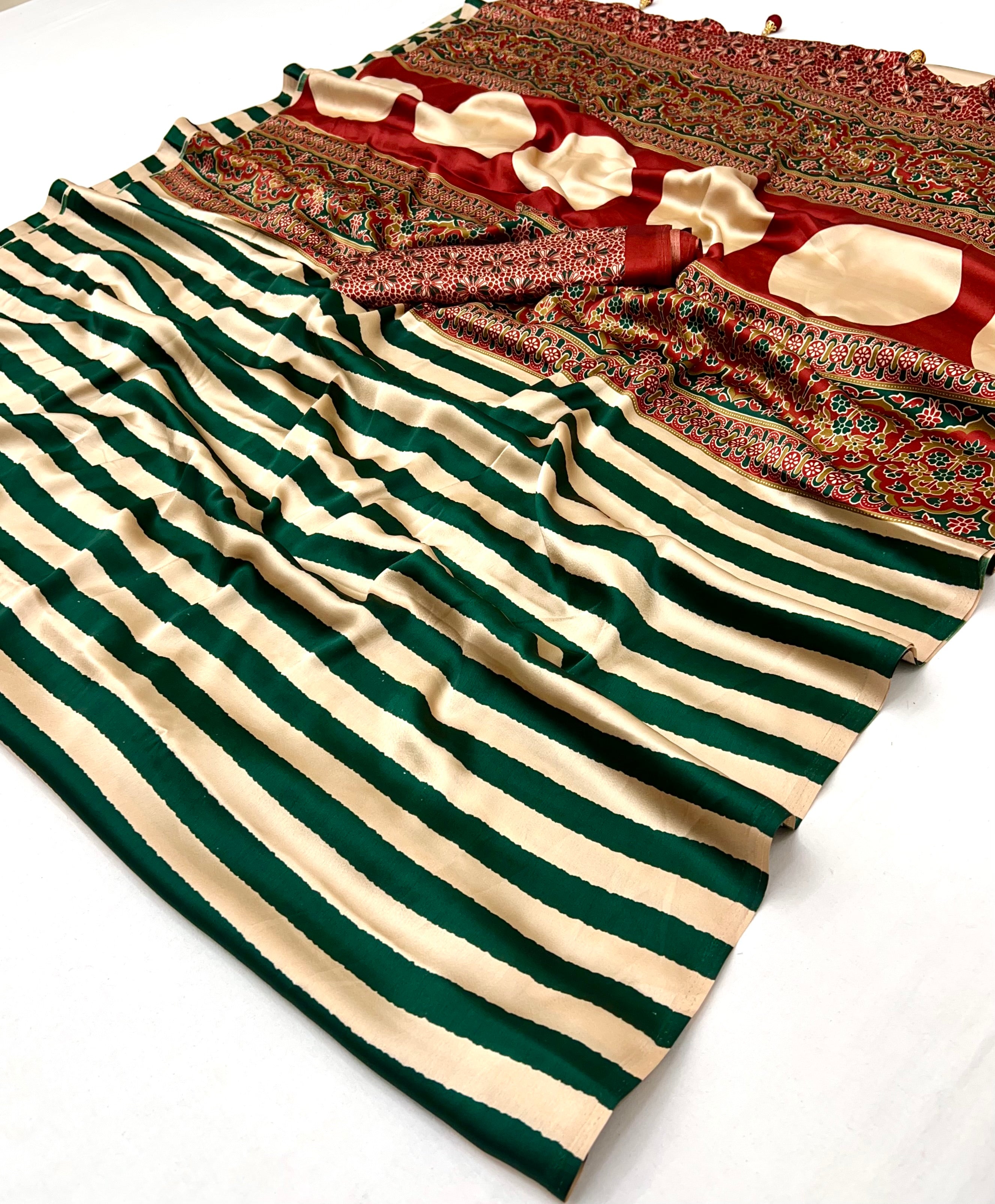 Gratifying Festive Wear Silk Print Design Rich Pallu Fancy Saree With Unstitched Blouse Piece