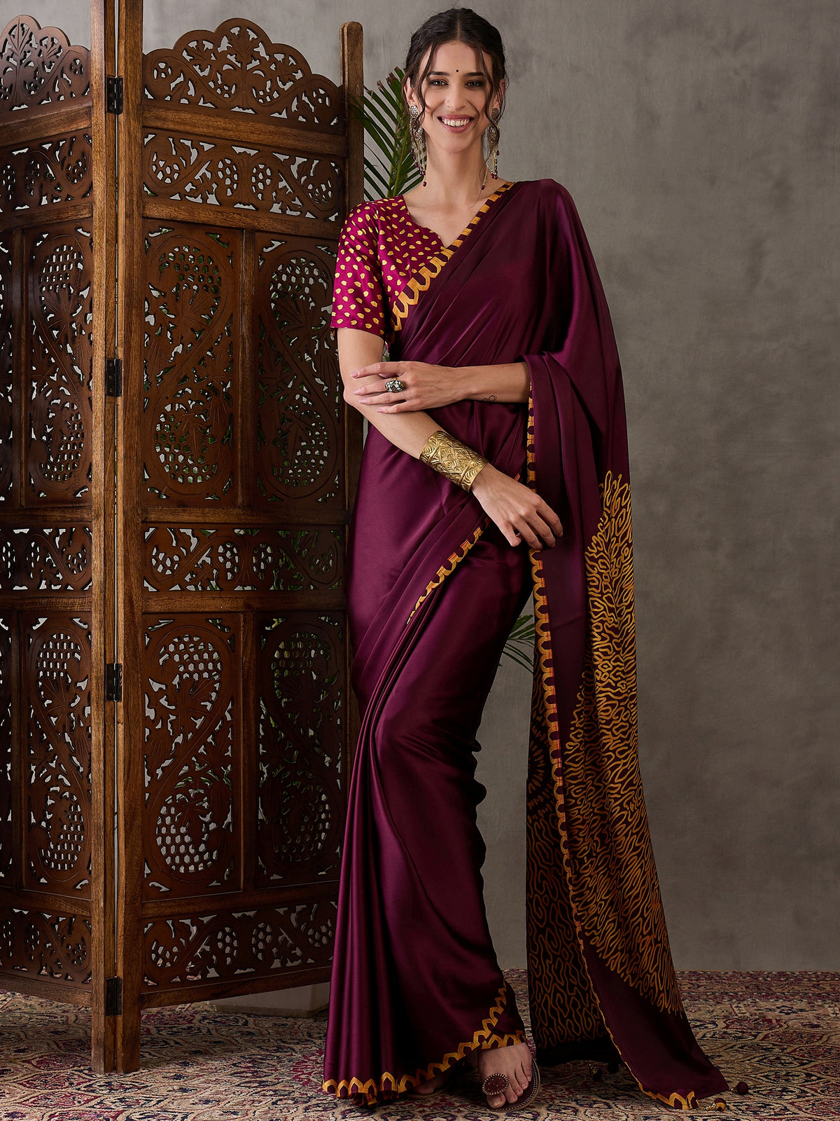 Whimsical Party Wear Silk Print Design Fancy Saree With Unstitched Blouse Piece