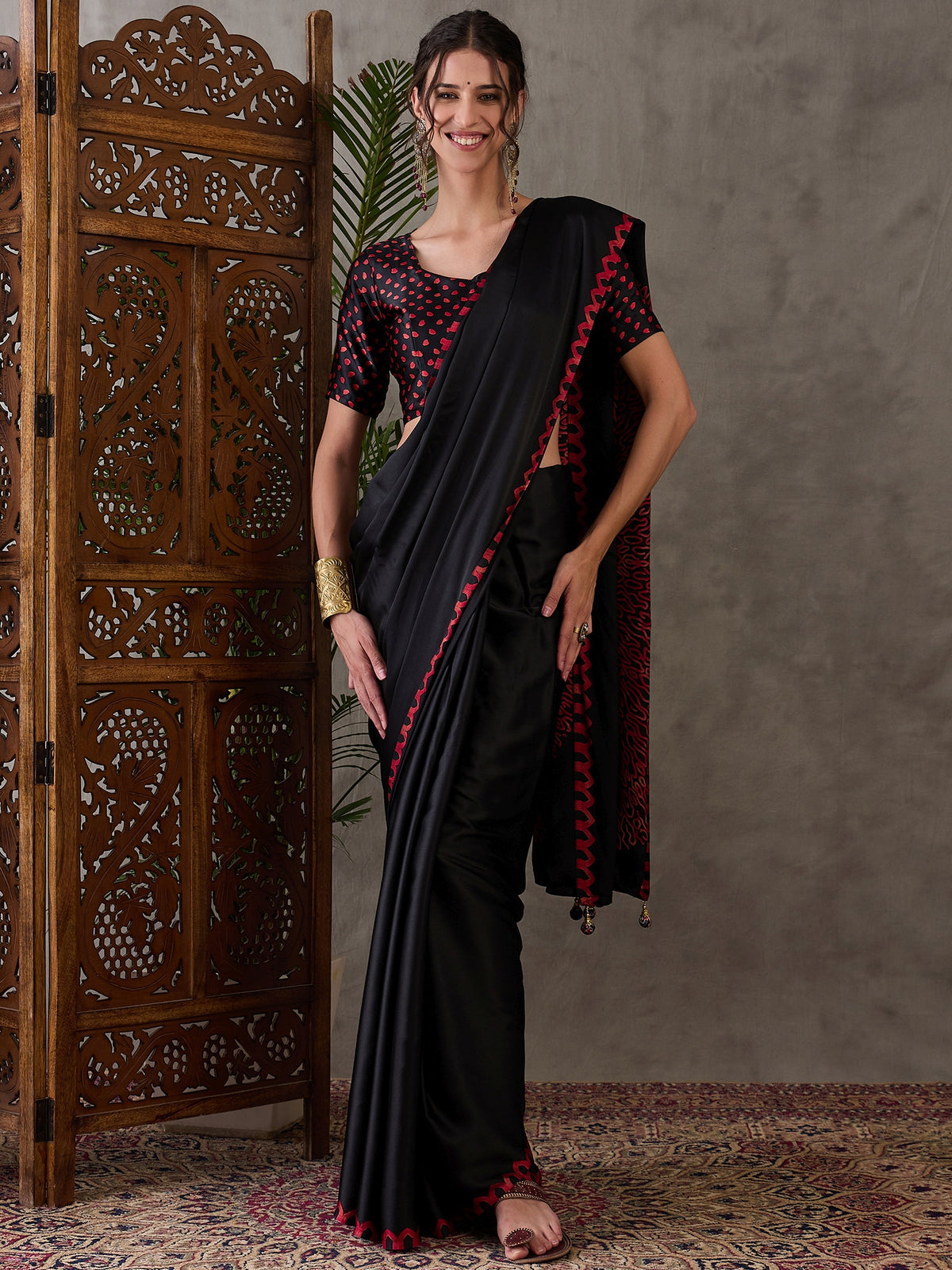Whimsical Party Wear Silk Print Design Fancy Saree With Unstitched Blouse Piece
