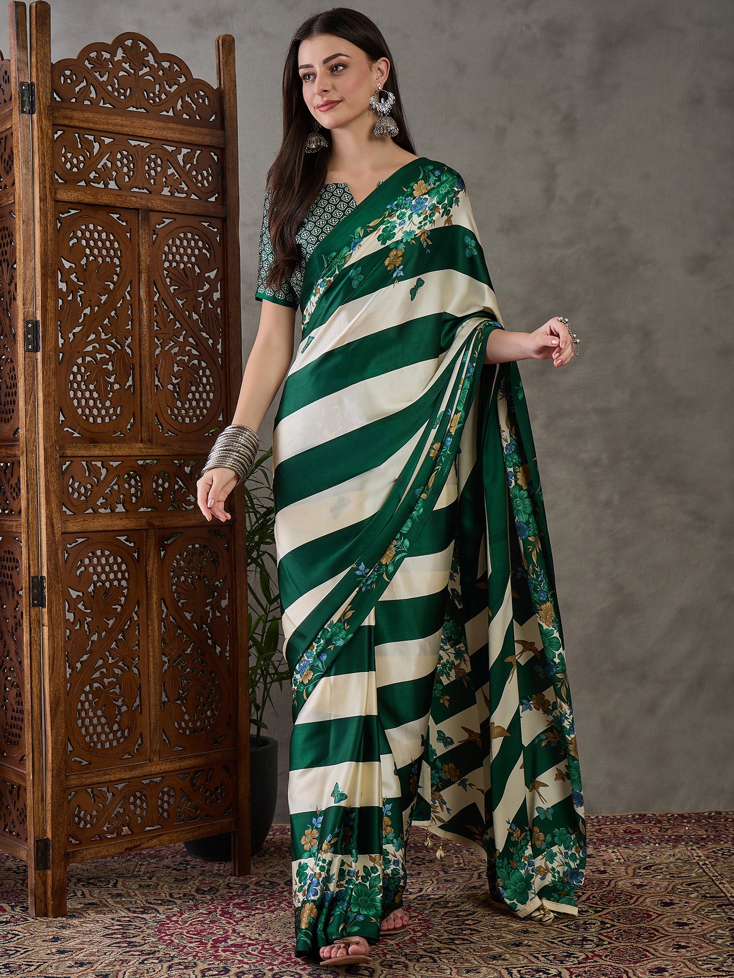 Opulent Wedding Wear Satin Silk Floral Print Designer Saree For Occasion